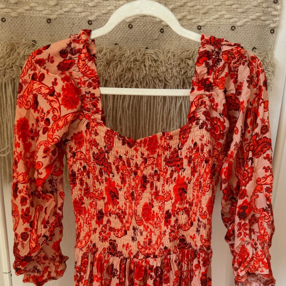 Red & Beige Floral Mini Dress